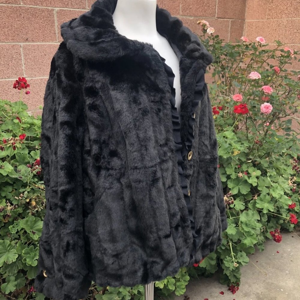 Jessica London Black Faux Fur Coat with Pockets Jacket Size 14W